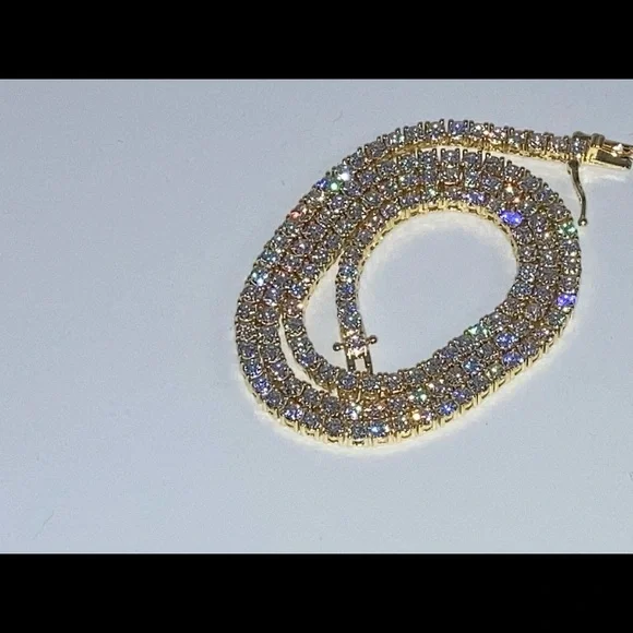 18k Yellow Gold Plated Moissanite Tennis Chain Necklace 18-24” 3mm 925 Silver - Picture 6 of 7